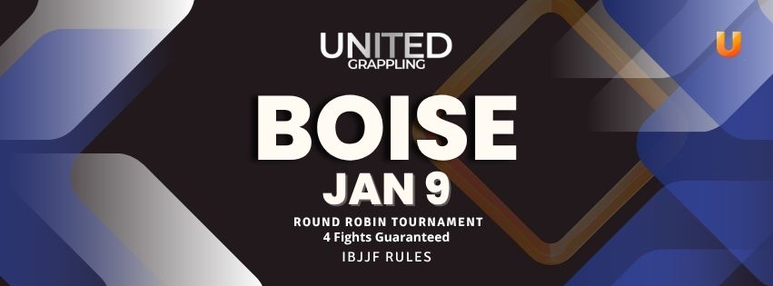 United Grappling Charlotte September 26 event banner — round robin tournament, 4 fights guaranteed, IBJJF rules